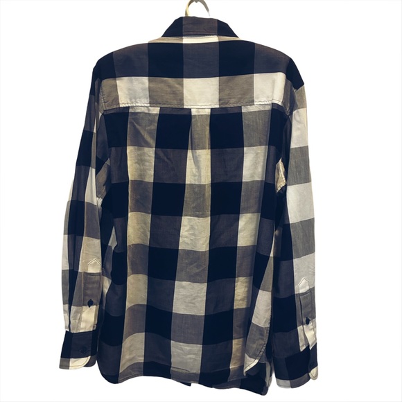 EQUIPMENT FEMME Navy and White Checkered Shirt, Size Large. - Picture 2 of 6
